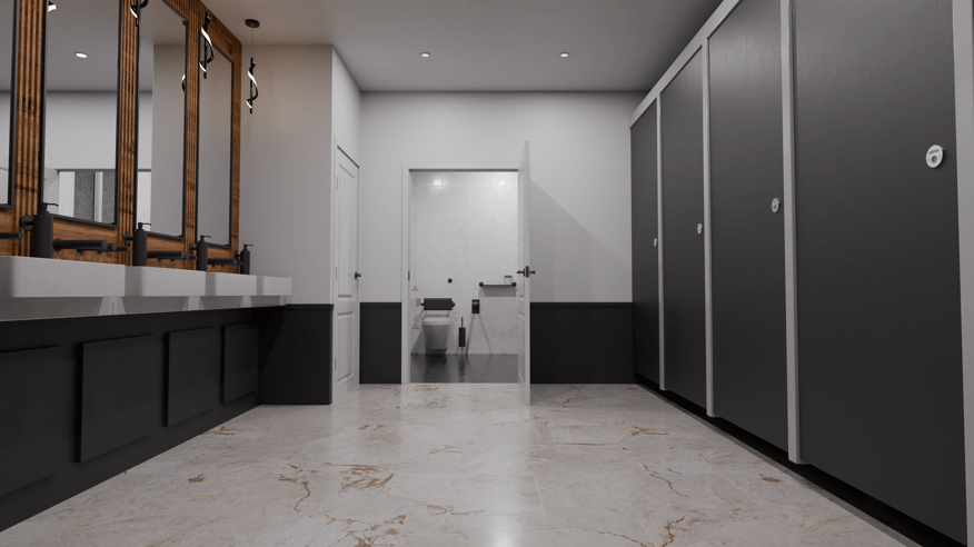 Image of the washroom – whole room showing sinks and peeking into the WC 2