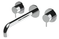 The Gosfield, wall mounted basin mixer tap, two lever, 220mm spout in polished chrome plated