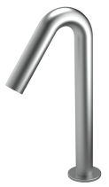 The Gosfield, deck mounted swan neck infrared mixer tap, mains operated in satin stainless steel