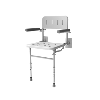 Wall mounted shower seat, back, arms, legs