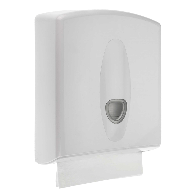 Paper towel dispenser, plastic, with clear level indicator, white