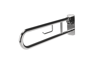 Hinged lift and lock support rail, stainless steel, toilet roll holder, 800mm