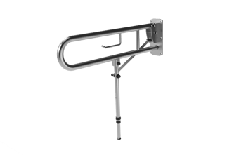 Hinged lift and lock support rail, stainless steel, toilet roll holder, leg, 800mm