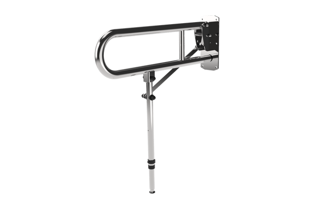 Hinged lift and lock support rail, stainless steel, leg