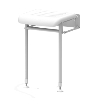 Wall mounted compact hinged perch seat, stainless steel, legs