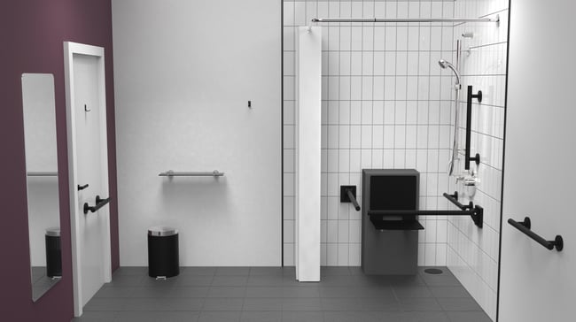Concealed valve Doc M shower pack, stainless steel, luxury grab rails, slimline shower seat