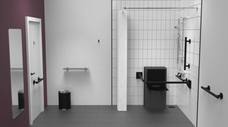 Exposed valve Doc M shower pack, stainless steel, luxury grab rails, slimline shower seat