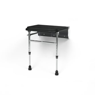 Premium wall mounted shower seat, legs, padded, polished aluminium frame