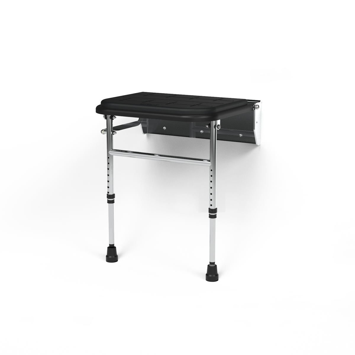 Premium wall mounted shower seat, legs, padded, polished aluminium frame