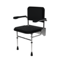 Premium wall mounted shower seat, legs, back, arms, polished aluminium frame