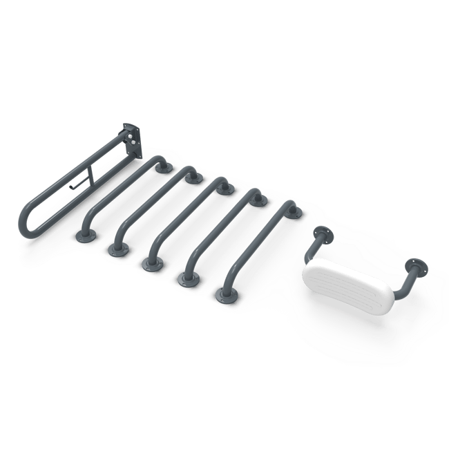 Rail only Doc M toilet pack, steel, exposed fixings, back rest rail