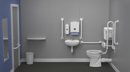 Low level accessible toilet pack, central tap hole basin, steel, exposed fixings, White (RAL 9016)