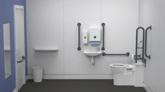 Back to wall Doc M toilet pack, steel, exposed fixings, TMV3 valve