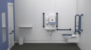 Wall hung Doc M toilet pack, steel, concealed fixings, TMV3 valve, Dark blue (RAL 5011)