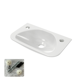 Compact Doc M basin, two tap holes, no overflow, white