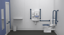 Rimless close coupled Doc M toilet pack, lockable cistern lid, steel, concealed fixings, Dark blue (RAL 5011)