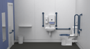 Rimless close coupled accessible toilet pack, central tap hole basin, steel, exposed fixings, Dark blue (RAL 5011)