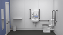 Rimless close coupled accessible toilet pack, central tap hole basin, steel, exposed fixings, Grey (RAL 7005)