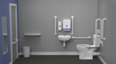 Rimless close coupled accessible toilet pack, central tap hole basin, steel, exposed fixings, White (RAL 9016)