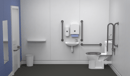 Rimless close coupled Doc M toilet pack, lockable cistern lid, steel, concealed fixings, Grey (RAL 7005)