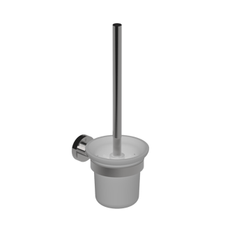 Contemporary toilet brush and glass pot, stainless steel
