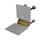 The Gosfield, 650mm stainless steel frame wall mounted removable fold down Doc M shower seat, PVD Polished Brass & White