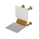 The Hanson, 650mm stainless steel frame wall mounted fold down Doc M shower seat, PVD Satin Gold & White