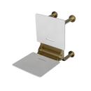 The Hanson, 650mm stainless steel frame wall mounted fold down Doc M shower seat, PVD Satin Brass & White