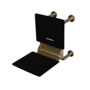 The Hanson, 650mm stainless steel frame wall mounted fold down Doc M shower seat, PVD Satin Warm Brass & Black