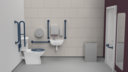 Premium rimless left handed close coupled Doc M toilet pack, lockable cistern lid, stainless steel, concealed fixings, Dark blue (RAL 5011)
