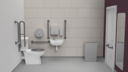 Premium rimless left handed close coupled Doc M toilet pack, lockable cistern lid, stainless steel, concealed fixings, Grey (RAL 7005)