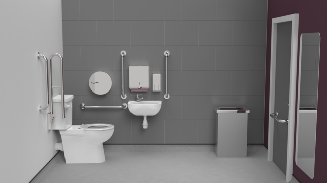 Premium rimless left handed close coupled Doc M toilet pack, lockable cistern lid, stainless steel, concealed fixings
