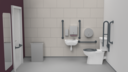 Premium rimless left handed close coupled Doc M toilet pack, lockable cistern lid, stainless steel, concealed fixings, Dark grey (RAL 7016)