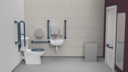 Premium rimless left handed close coupled Doc M toilet pack, lockable cistern lid, stainless steel, concealed fixings, Dark blue (RAL 5011)