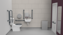 Premium rimless left handed close coupled Doc M toilet pack, lockable cistern lid, stainless steel, concealed fixings, Dark grey (RAL 7016)