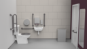 Premium rimless left handed close coupled Doc M toilet pack, lockable cistern lid, stainless steel, concealed fixings, Grey (RAL 7005)