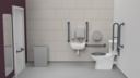 Premium rimless left handed close coupled Doc M toilet pack, lockable cistern lid, stainless steel, concealed fixings, Dark grey (RAL 7016)