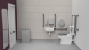 Premium rimless left handed close coupled Doc M toilet pack, lockable cistern lid, stainless steel, concealed fixings, Grey (RAL 7005)