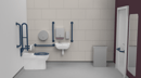 Premium rimless left handed back to wall Doc M toilet pack, stainless steel, concealed fixings, Dark blue (RAL 5011)