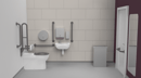 Premium rimless left handed back to wall Doc M toilet pack, stainless steel, concealed fixings, Grey (RAL 7005)