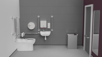 Premium rimless left handed back to wall Doc M toilet pack, stainless steel, concealed fixings