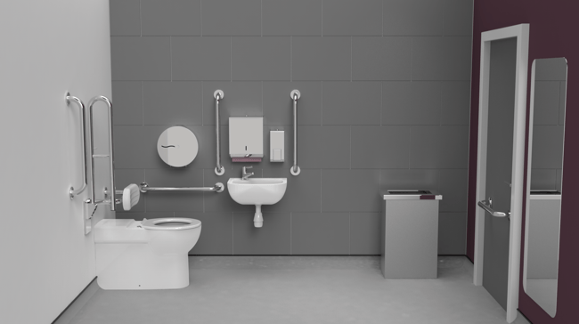 Premium rimless left handed back to wall Doc M toilet pack, stainless steel, concealed fixings