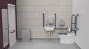 Premium rimless left handed back to wall Doc M toilet pack, stainless steel, concealed fixings, Dark grey (RAL 7016)