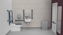 Premium rimless left handed back to wall Doc M toilet pack, stainless steel, concealed fixings, Dark blue (RAL 5011)