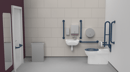 Premium rimless left handed back to wall Doc M toilet pack, stainless steel, concealed fixings, Dark blue (RAL 5011)