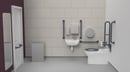 Premium rimless left handed back to wall Doc M toilet pack, stainless steel, concealed fixings, Dark grey (RAL 7016)