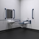 Wall hung Doc M toilet pack, stainless steel, concealed fixings, TMV3 valve, Dark blue (RAL 5011)