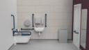 Infrared premium rimless wall hung Doc M toilet pack, left handed, Dark blue (RAL 5011)