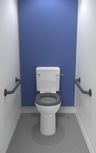 Rimless close coupled ambulant Doc M toilet pack, lockable cistern lid, steel, concealed fixings