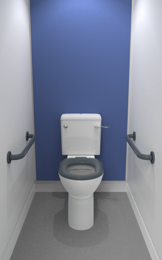 Rimless close coupled ambulant Doc M toilet pack, lockable cistern lid, steel, concealed fixings